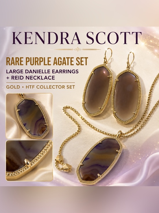 Kendra Scott Jewelry - Kendra Scott Danielle Earrings + Reid Long Pendant Necklace Rare Purple Agate